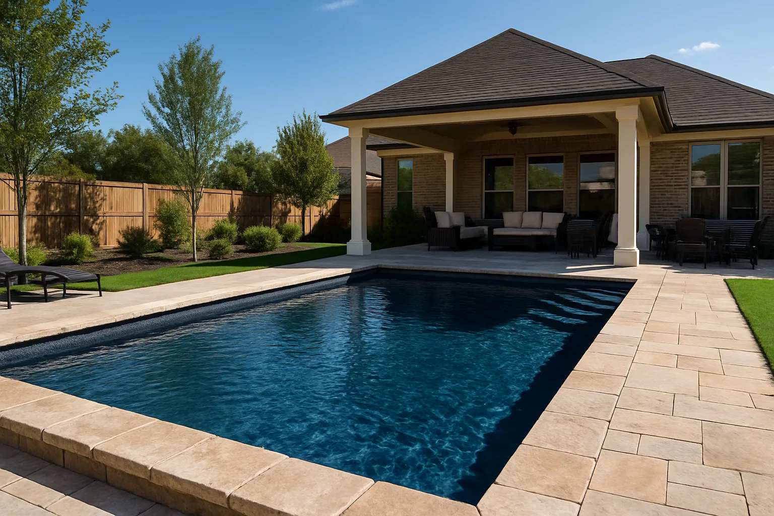 A fiberglass pool installation, one of the shells and finishes covered in our guides.